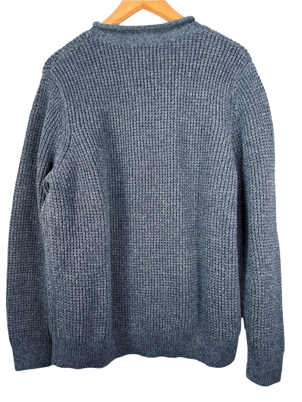 LL Bean Organic Cotton Rollneck Crew Waffle Sweater Mens Size Large Indigo Blue - Picture 2 of 4